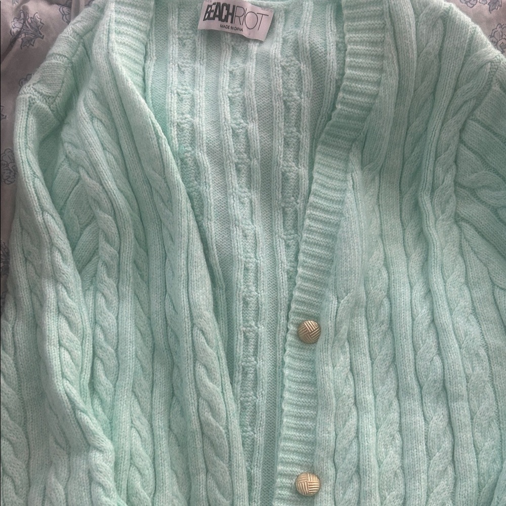 Beach Riot Light Green Cable Knit Cardigan